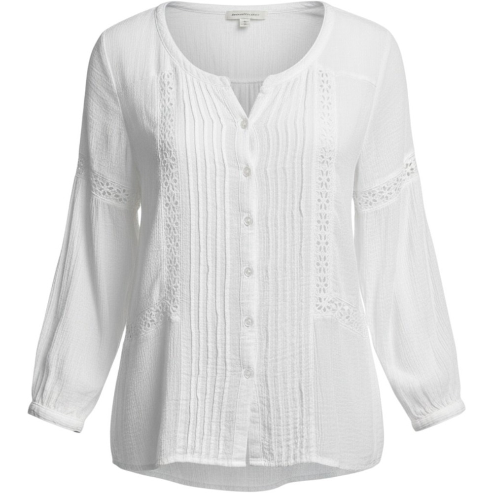 Pin tuck M Boho Peasant Sleeve Gauze Crotchet Lace Lagenlook Granola Hippie